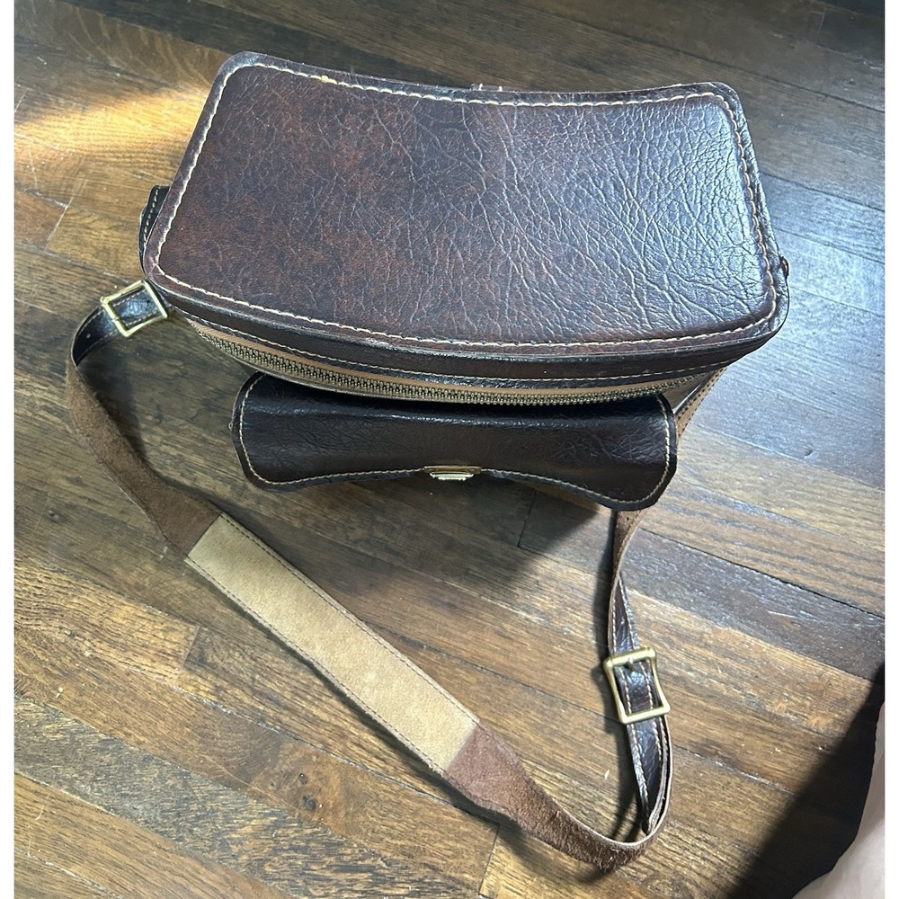 Vintage Camera Bag Brown Leather Carrying Case Shoulder Strap Collectable Prop - Picture 6 of 12